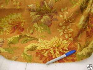 Fabric Drapery Linen Weave Autumn Orange Floral O216  
