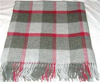 Moon Lambswool Wool Throw Blanket NWT Red and Gray Plaid Limited 