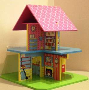 DOLLHOUSE WOODEN 2 STORY FURNISHED WITH 2 WOODEN DOLLS  