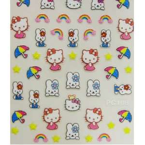 XH Cute and fun hello kitty nail decals stickers rainbow umbrella and 