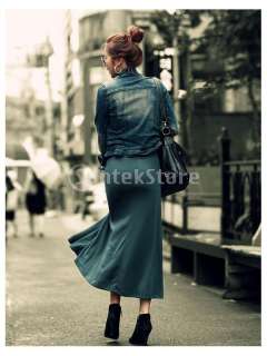 Korean Stylish Womens Slim Fit Wash Denim Jean Casual Coat Jacket Dark 