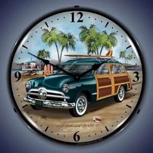 1950s Woody Surfer Wagon Lighted Wall Clock