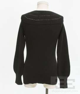 Gucci Black Wool & Leather Tassel Tie Neck Sweater Size Medium  