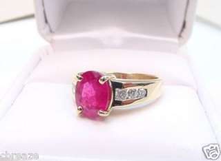 BLOOD RED NATURAL RUBY & DIAMONDS 14K GOLD RING  