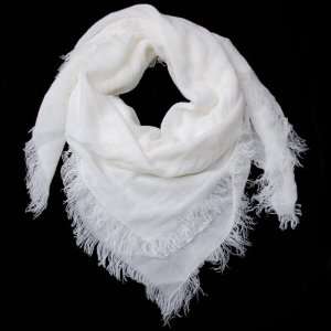 Scarf, White Cashmere Feel Korean Style Square Large Kerchief, 43 x 