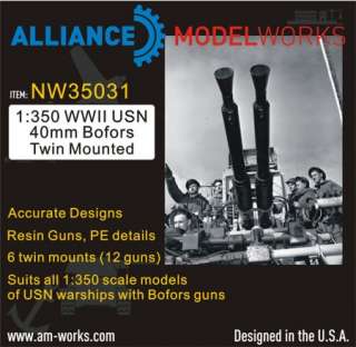   Model Works 1350 WWII USN 40mm Bofors Twin Mounted (6) Set, NW35031