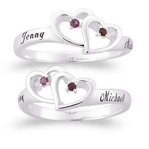  Sterling Silver Personalized Couples Hearts Ring Jewelry