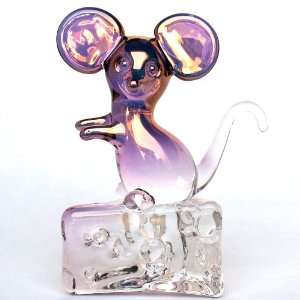    Hand Blown Glass Mouse and Cheese Figurine 