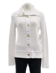  Lauren White Cotton Knit Long Sleeve Button Front Cardigan Sweater 