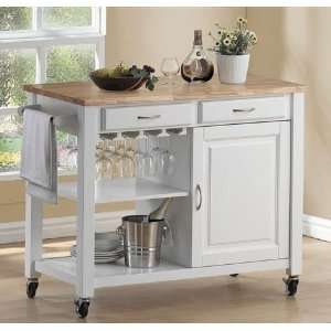  Kitchen Island Cart with Wood Top White & Natural Finish 