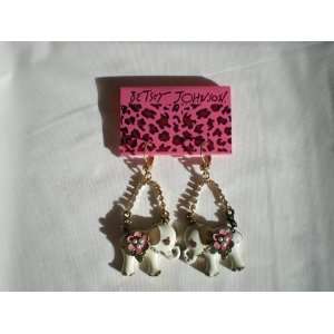  Betsey Johnson white elephant earrings new with on card 