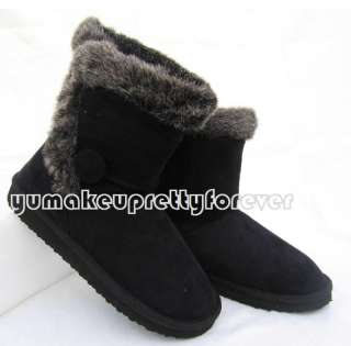   Boots Mid Calf Sheepskin FurLining Snow Eskimo Winter Boots Black