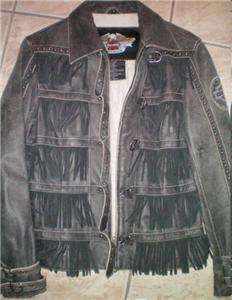 Harley Davidson Leather Jacket Studded Windswept Fringe  