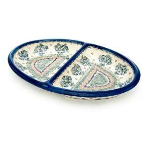    Polish Pottery Bluebell Large Divided Dish