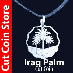 Iraq Saddam Palms Cut Coin Jewelry Pendant Neckcord 5 fils Iraqi Palm 