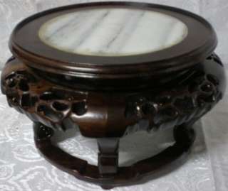 Old Vintage Oriental Vase Solid Hard Wood Stand with Marble Top  