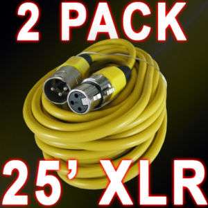2x 25 FT 50 foot XLR mic microphone cable cord YELLOW  