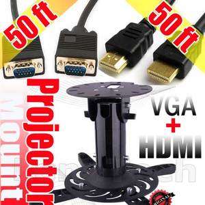 50ft VGA HDMI Cable + Universal Projector Ceiling Mount  