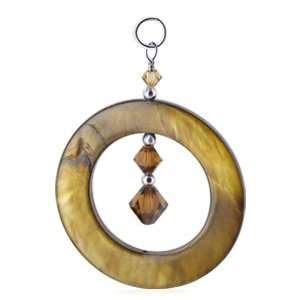 Sterling Silver Imitation Mother of Pearl Brown Circle Crystal 2 inch 