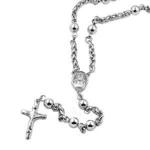    Stainless Steel Rosary with Beads and Interlaced Links Jewelry