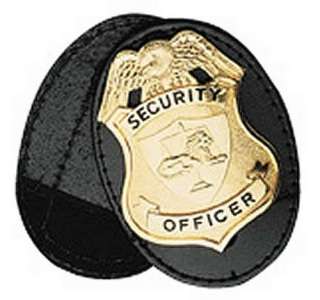 boston leather 5888 oval badge holder plain black leather