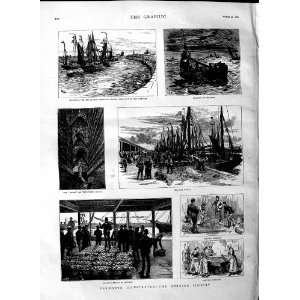   1883 YARMOUTH HERRING FISHERY WHARF HARBOUR BOATS NETS