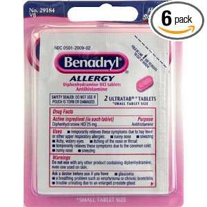Handy Solutions Benadryl Allergy Mini 2ct., 2 tabs Packages (Pack of 6 