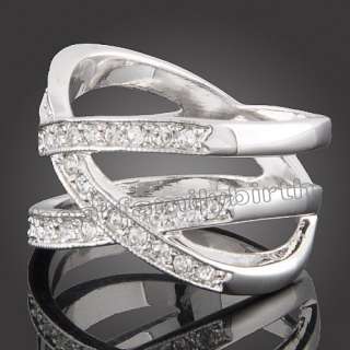 Cross White GOLD Gp Swarovski crystals wedding ring 698  