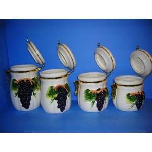  GRAPE Latching AIRTIGHT 4 Canisters Set 3 D Grapes *NEW 
