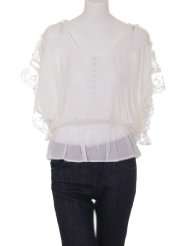 Do & Be Pleated Chest Detail Lace Trim Flutter Sleeves Buttoned Blouse