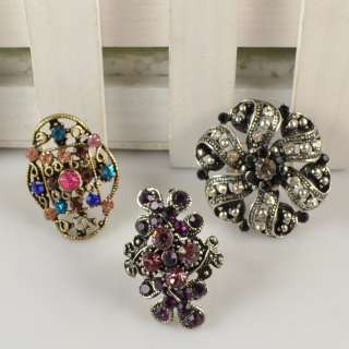 Wholesale 10pc Vintage Cocktail Resin bead Crystal Ring  