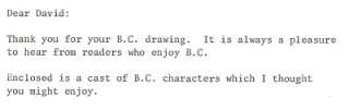 Here is a Letter signed by Johnny Hart, creator of B.C. and The Wizard 