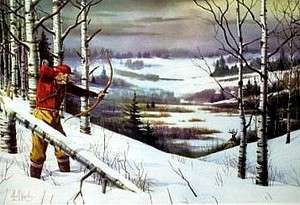 Les Kouba deer hunting print The Bow Hunter 12 x 8  