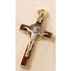 Wood Inlay and Black Trim Saint Benedict Crucifix   3 Height   Latin 