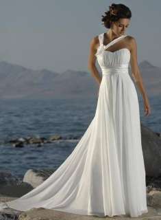 White/Ivory Chiffon A Line Beach Wedding Dresses Prom Formal Dress 