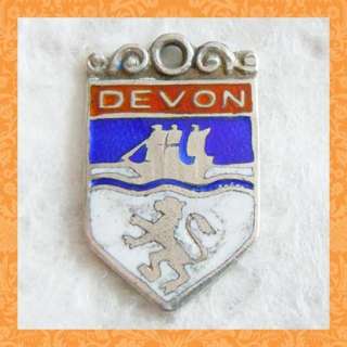Vintage enamel DEVON ENGLAND LION SHIELD sterling charm  