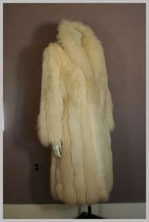   70s 80s Fluffy Genuine White Arctic Fox Fur Coat FULL LENGTH L  