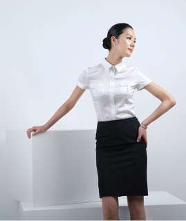 New Woman`s Fashion white short sleeves blouse with stitch pocket size 