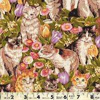 Hoffman Whiskers and Paws Cats Autumn cotton fabric  