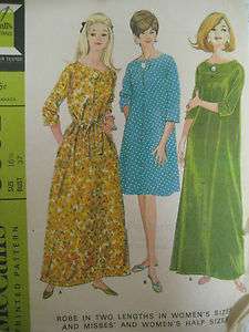 Vintage 60s McCalls 8502 HOUSECOAT or ROBE Sewing Pattern Women Size 