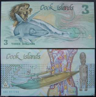 Cook Islands Paper Money 3 Dollars 1987 UNC  