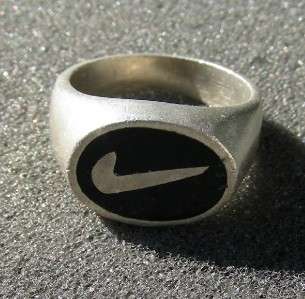 Mens size 9 ¼   9 ½ (19mm) sterling silver ring w/onyx and Nike 