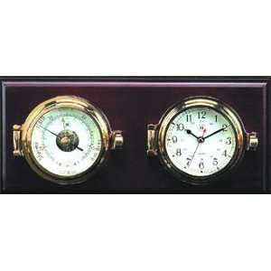   Quartz Clock & Barometer Weather Station on Teak
