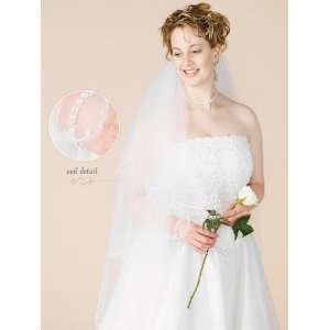  Scalloped Edge & Embroidery White Wedding Veil Beauty
