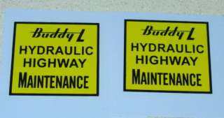Buddy L Hydraulic Hiway Maintenance Vehicle Decals  