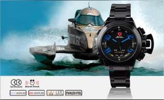 SHARK T2 Black Steel Quartz Digital Dual Core LED Watch  