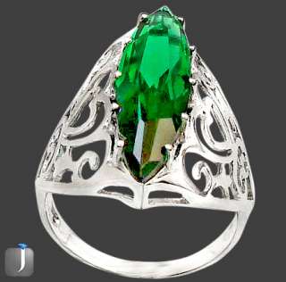 size 7 EXOTIC GREEN FAUX PARIS EMERALD MARQUISE 925 SILVER COCKTAIL 