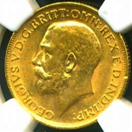 1913 GR.BRITAIN GEORGE V GOLD COIN SOVEREIGN NGC CERTIFIED GENUINE 