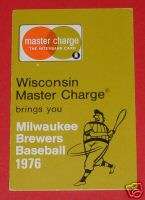 1976 Brewers Baseball Schedule Master Charge  