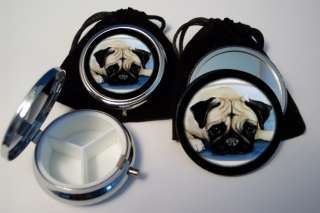 Pug Dog Pocket Mirror & Pill Box Set with pouches  
